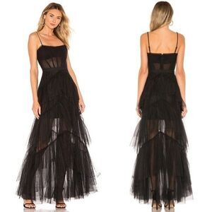 BCBGMAXAZRIA  Size 2 Oly Corset Tulle Tiered Ruffle Trimmed Gown, Black